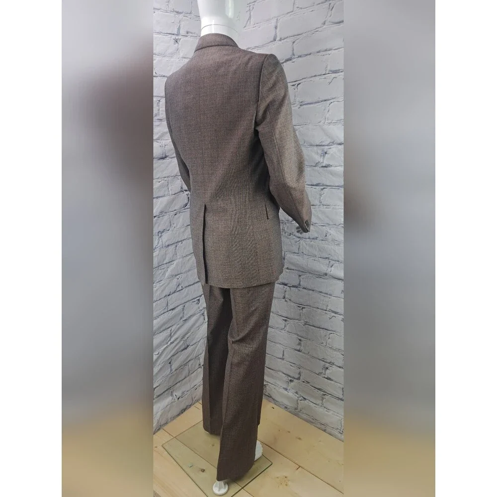 Vintage 70s 80s Men's 3 Piece Suit Brown Check Canvassed Flare Leg 40L 38L 34W